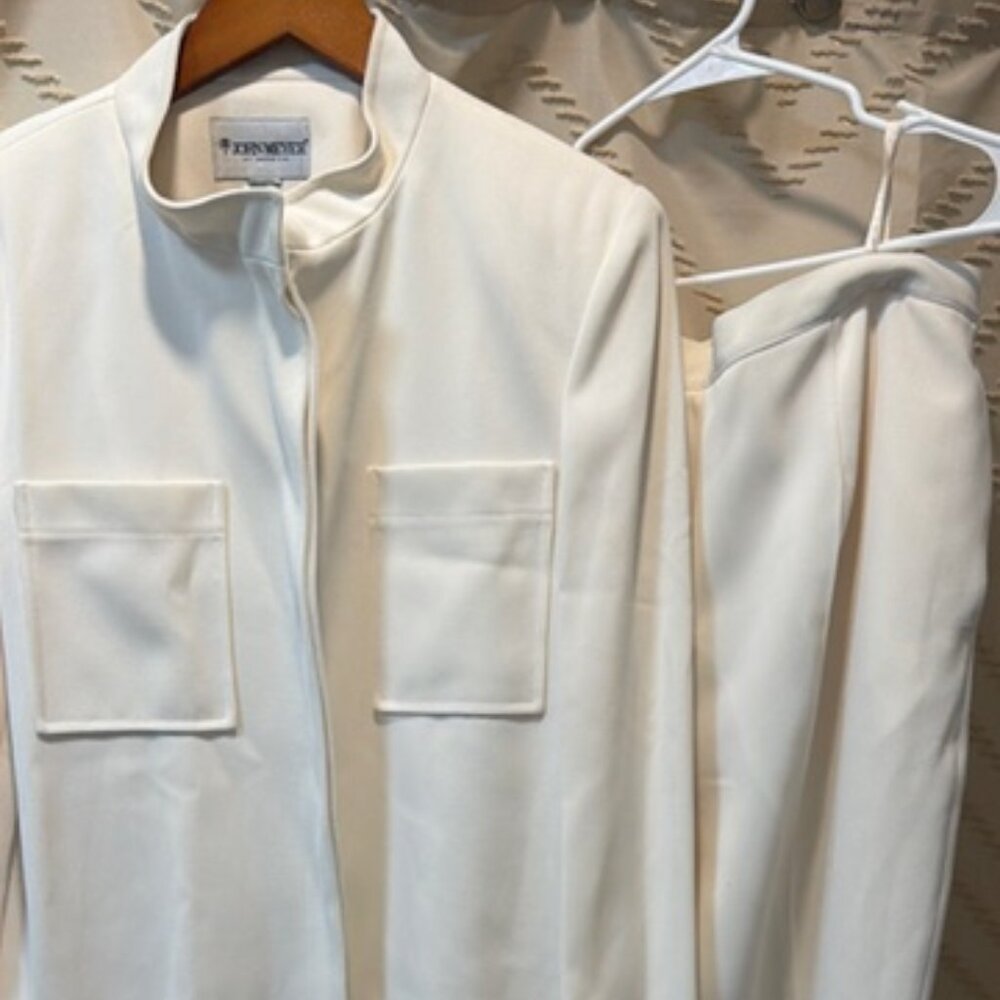 John Meyer Norwich Pantsuit 14 Ivory Vintage 90s Lined Made Romania - Picture 2 of 16